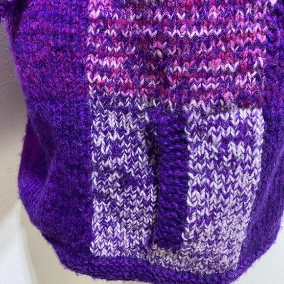 Wool Knit Patchwork Purple Hooded Jacket Sweater Size XXL - Picture 3 of 8